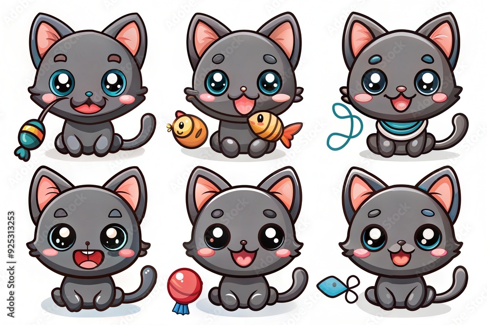 stickers, black cat, kitten, set stickers, black cat, kitten, set