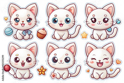 stickers, white cat, kitten, set