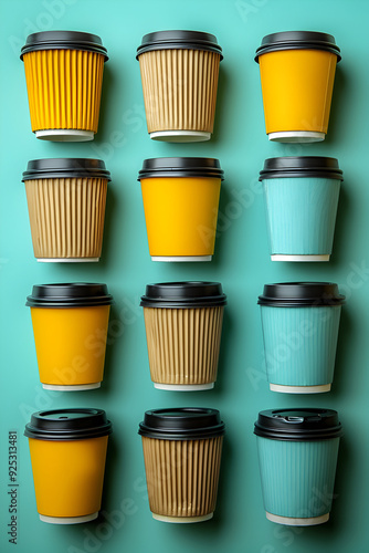 Wallpaper Mural 3D Illustration of Colorful Coffee Cups on a Green Background Torontodigital.ca