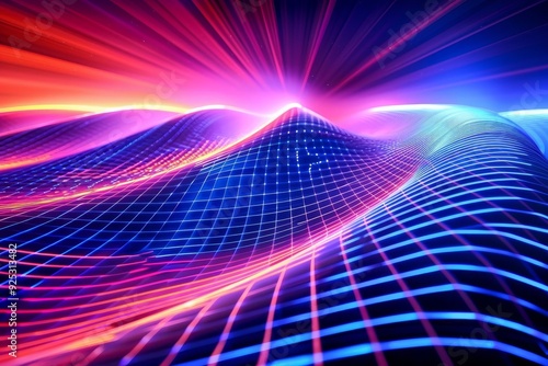 Vibrant lines and shapes creating a dynamic and energetic backdrop with ripples of energy, Ripples of energy radiating through a pulsating neon grid photo