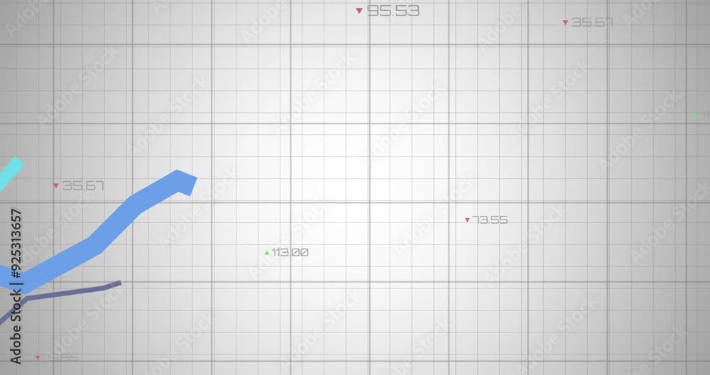 Line graph with fluctuating data points animation over grid background