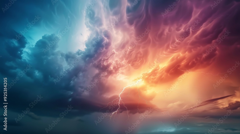 Fototapeta premium A stormy sky with a lightning bolt in the middle