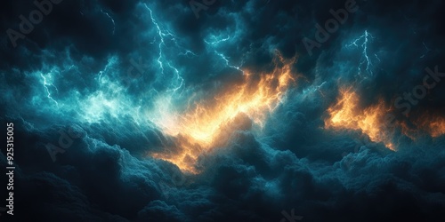 Stormy Sky with Cyan and Orange Lightning