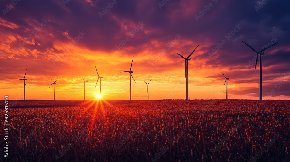 Fototapeta premium Wind Turbines at Sunset