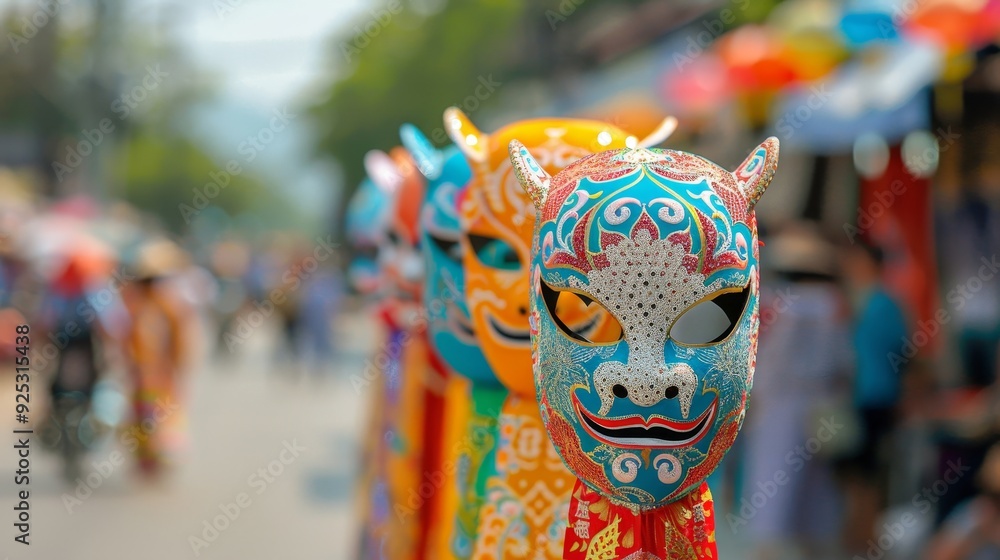 A group of people wearing colorful masks with different designs