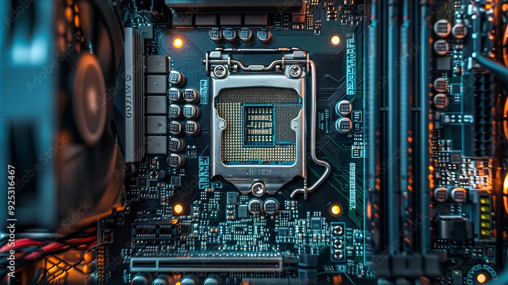 Close-up of a Computer Motherboard with CPU Close-up of a Computer Motherboard with CPU
