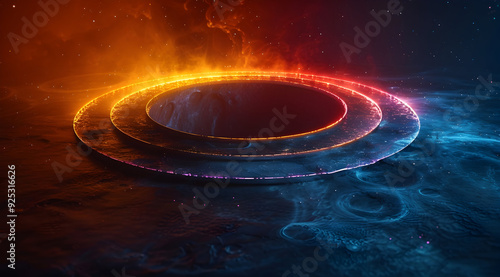 Abstract 3D Background with Glowing Ring and Nebula