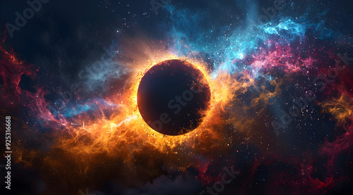 Fiery Nebula with Black Hole Abstract Background