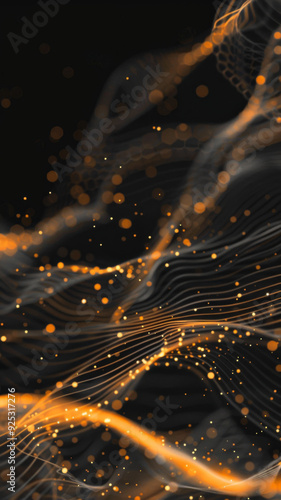 Abstract digital wave with glowing particles on black background