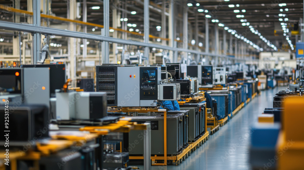Skilled workforce in a state-of-the-art factory assembling advanced appliances Skilled workforce in a state-of-the-art factory assembling advanced appliances