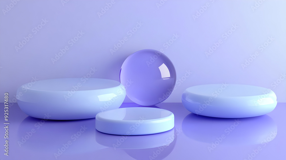 A minimalist arrangement of glossy purple shapes on a soft background. A minimalist arrangement of glossy purple shapes on a soft background.