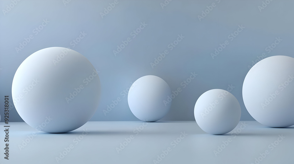 A minimalist arrangement of white spheres on a soft blue background. A minimalist arrangement of white spheres on a soft blue background.