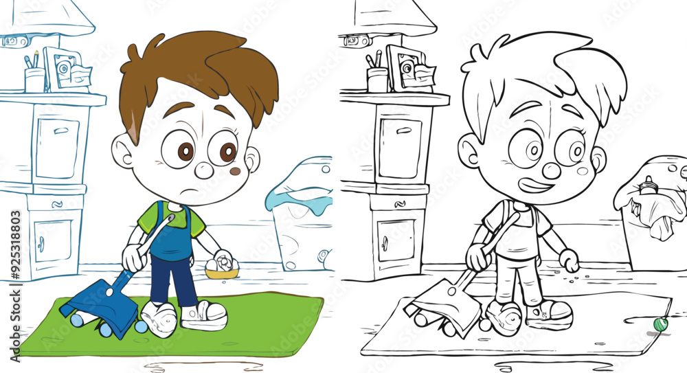 coloring page simple drawing of cartoon character clean up the house, coloring book coloring page simple drawing of cartoon character clean up the house, coloring book