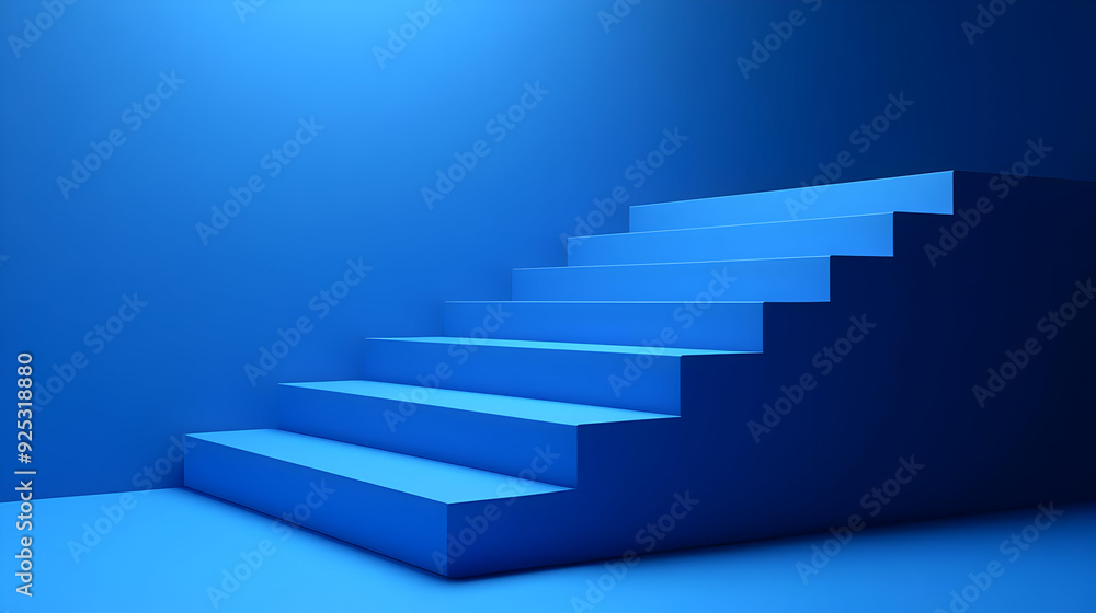 A minimalist blue staircase set against a matching blue backdrop. A minimalist blue staircase set against a matching blue backdrop.