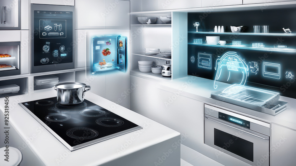 Smart kitchen concept with interconnected appliances for seamless cooking experience Smart kitchen concept with interconnected appliances for seamless cooking experience