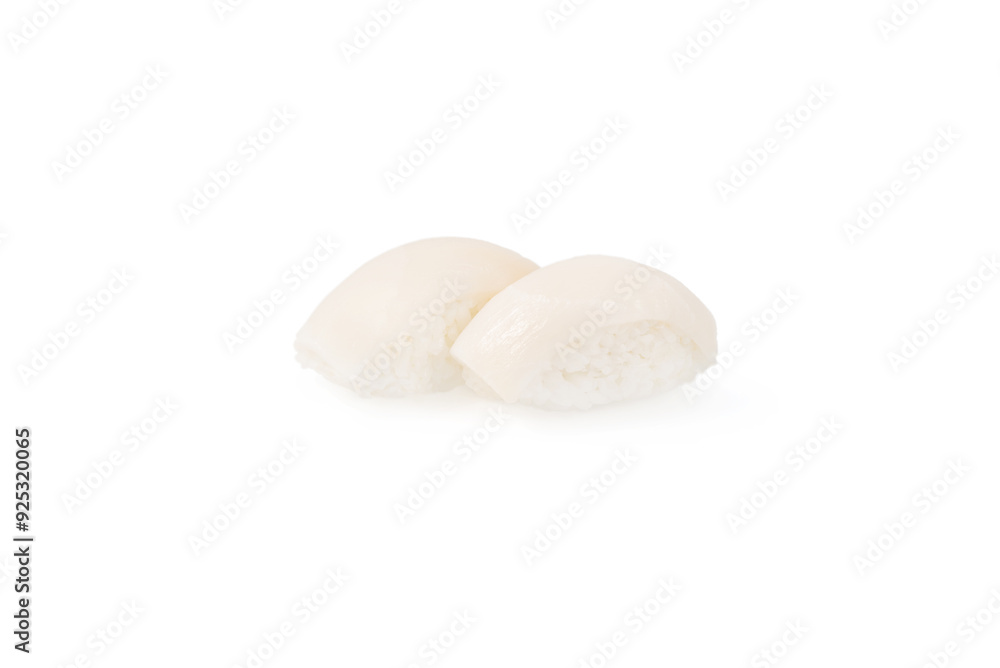 Two pieces of butterfish nigiri sushi on a clean background Two pieces of butterfish nigiri sushi on a clean background
