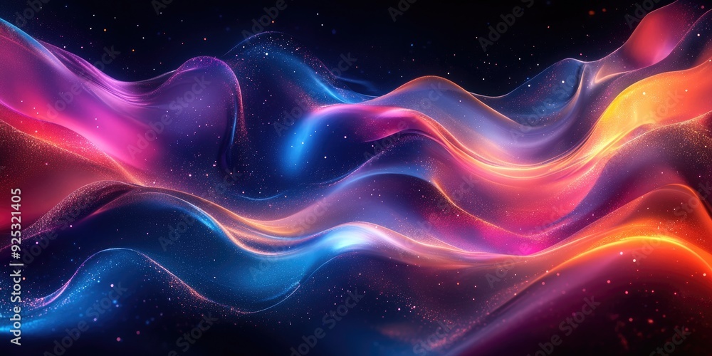 Abstract Colorful Wavy Lines with Glowing Particles on a Dark Background Abstract Colorful Wavy Lines with Glowing Particles on a Dark Background