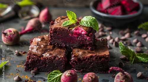 Delectable brownie with sweet beetroot on a vintage backdrop