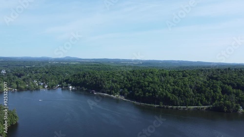 Drone shot over Lac Massawippi in Ayer's Cliff Quebec Canada photo