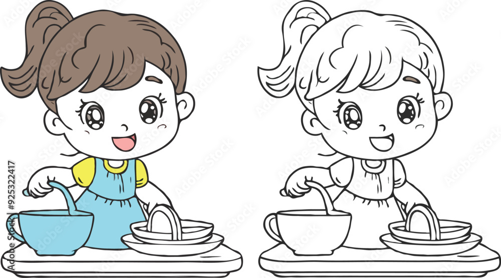 coloring page simple drawing of cartoon character clean up the house, coloring book coloring page simple drawing of cartoon character clean up the house, coloring book