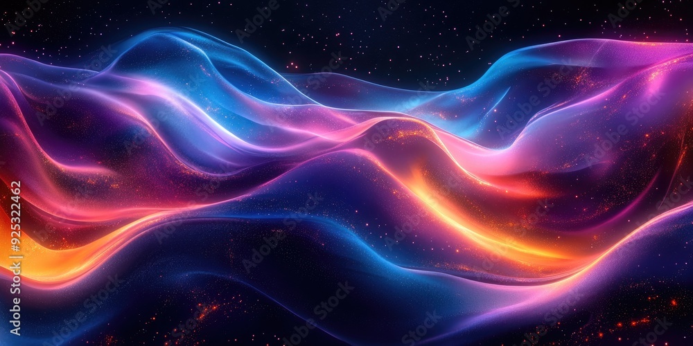 Abstract Neon Waves with Glowing Particles in a Dark Background Abstract Neon Waves with Glowing Particles in a Dark Background