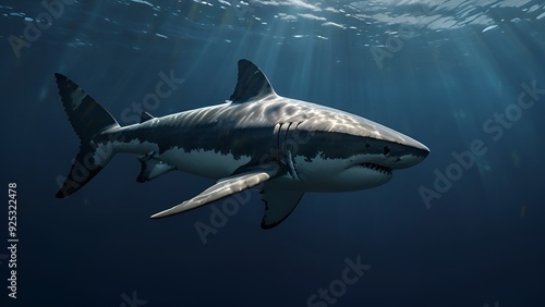 great white shark swimming in the deep blue ocean