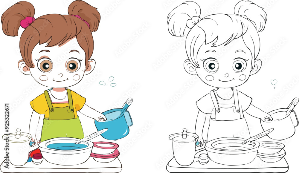 coloring page simple drawing of cartoon character clean up the house, coloring book coloring page simple drawing of cartoon character clean up the house, coloring book