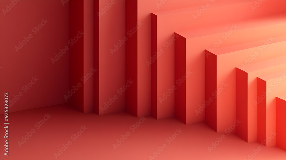 A minimalistic red geometric design with layered steps creating depth and texture. A minimalistic red geometric design with layered steps creating depth and texture.