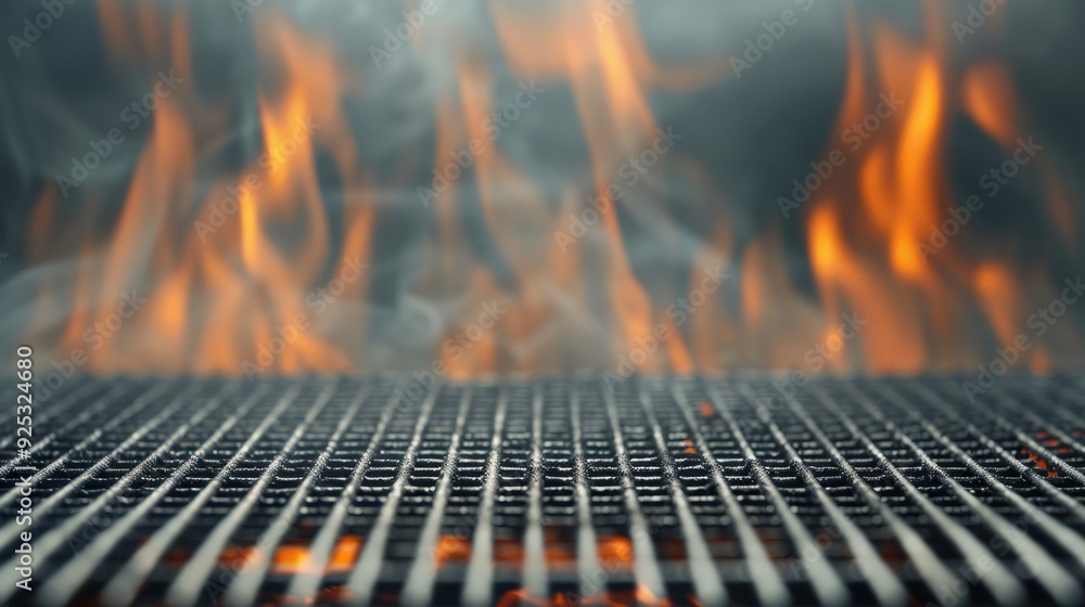 A close up of a grill with a lot of fire on it A close up of a grill with a lot of fire on it