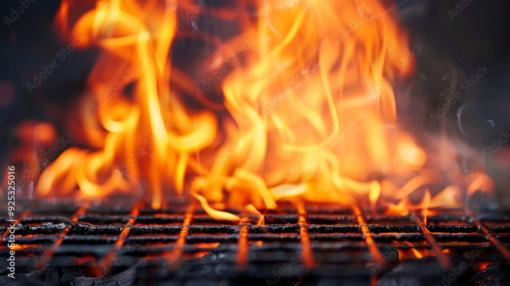 A close up of a grill with a lot of fire on it A close up of a grill with a lot of fire on it