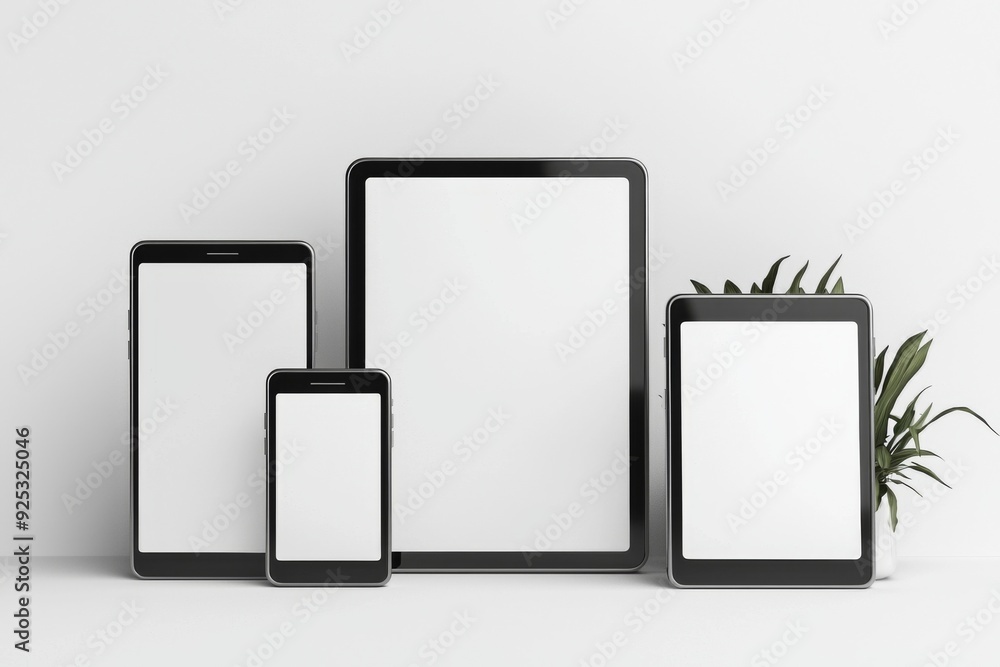 Multiple responsive screen and mobile devices mockup created with Generative AI Multiple responsive screen and mobile devices mockup created with Generative AI