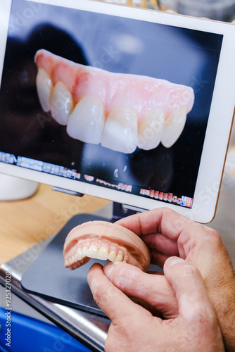 Dental prosthesis evaluation by technician at a lab