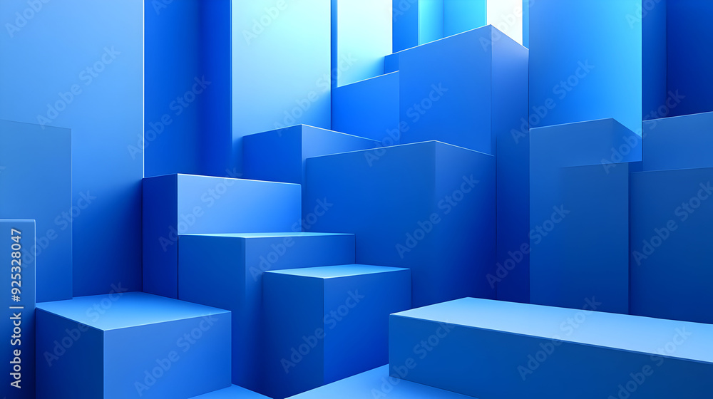 A series of blue geometric shapes and steps creating a modern, abstract design. A series of blue geometric shapes and steps creating a modern, abstract design.