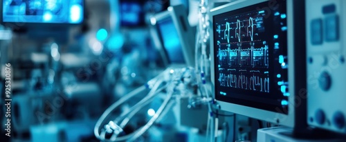 Close-up of a Medical Monitor Displaying Vital Signs in a Hospital Room