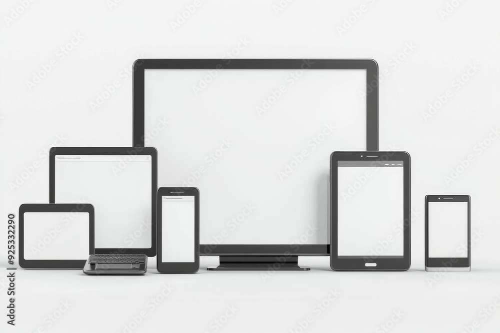 Multiple responsive screen and mobile devices mockup created with Generative AI Multiple responsive screen and mobile devices mockup created with Generative AI