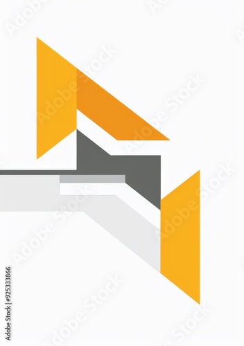 Geometric Logo with White and Yellow Shapes for Web Design Services - Simple Vector Design with Grey Bottom Bar, White Top, Gray Box, and Orange Arrow