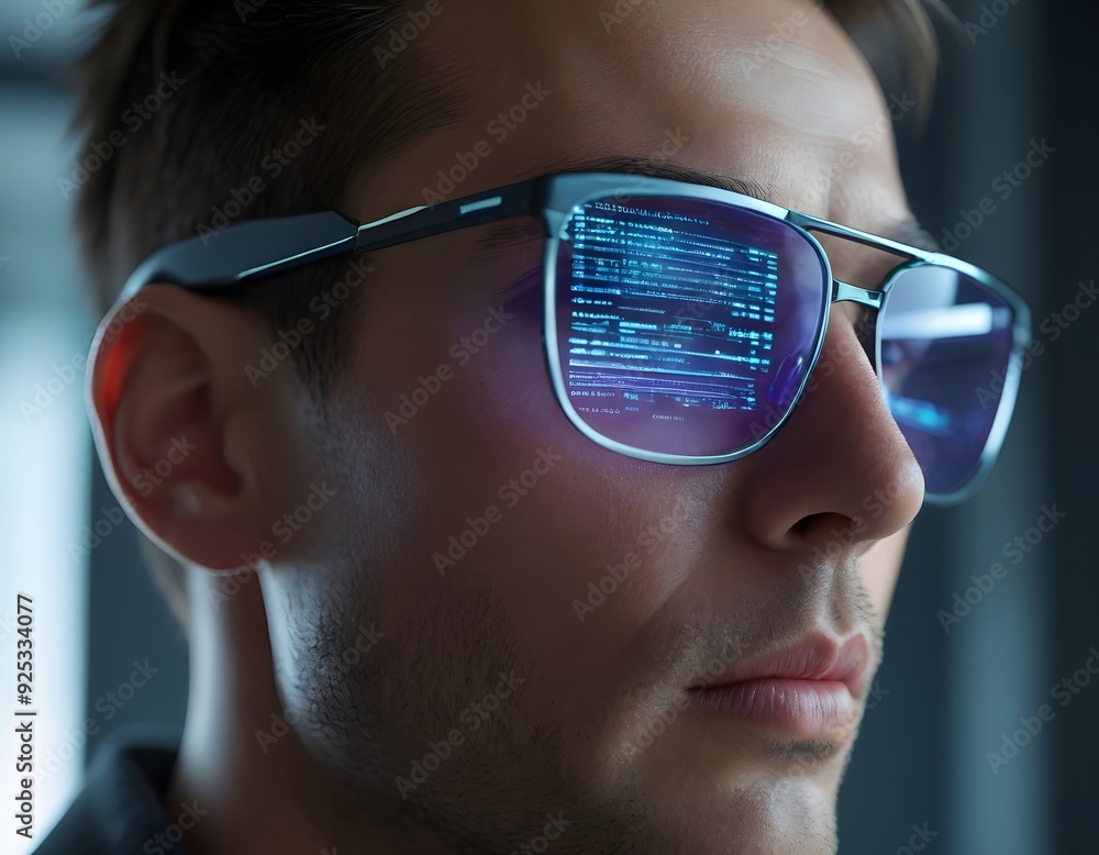 Close-up of glasses displaying digital data.