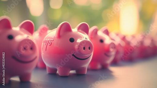 A group of piggy banks attending a financial wellness retreat, learning about savings and investment options