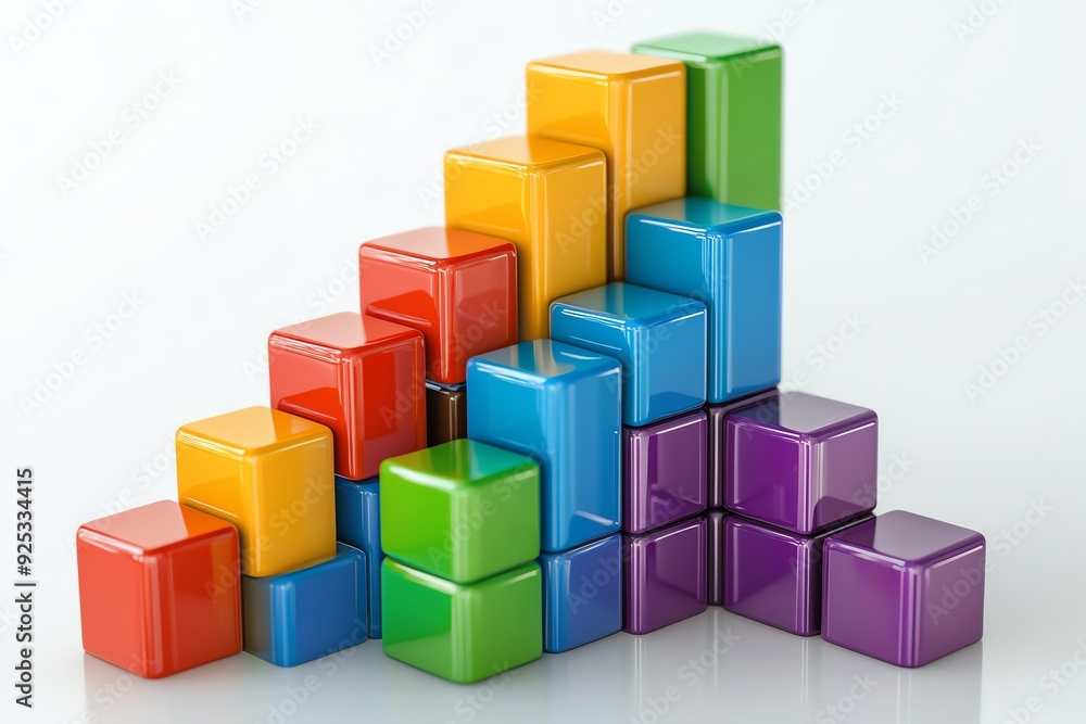 Colorful building blocks arranged in a stair-like pattern, perfect for educational themes and creative concepts. Colorful building blocks arranged in a stair-like pattern, perfect for educational themes and creative concepts.
