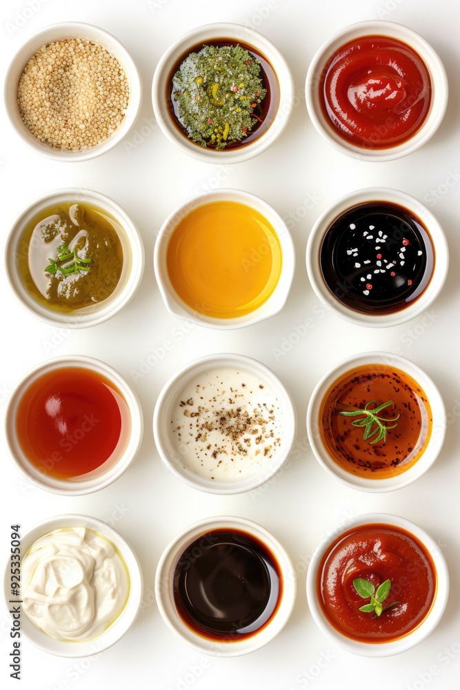 Set of common cooking oils and sauces for culinary use. Set of common cooking oils and sauces for culinary use.
