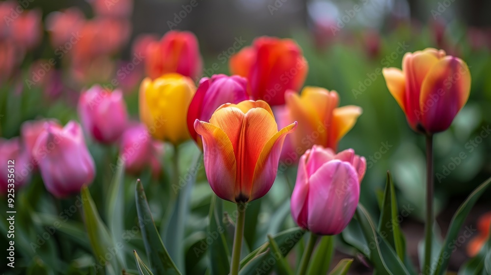 Vibrant Tulips Blooming in a Spring Garden Vibrant Tulips Blooming in a Spring Garden