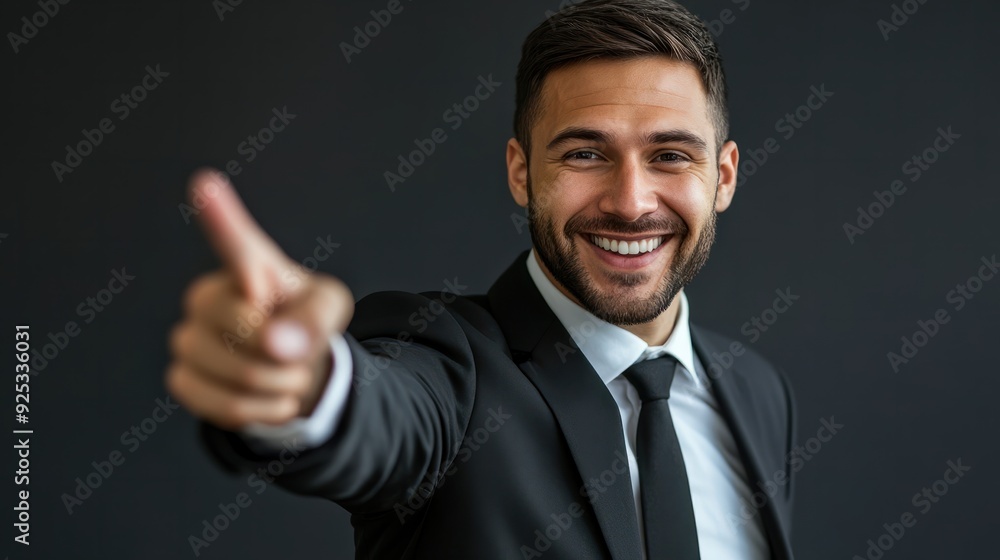 business man smile portrait and pointing finger isolated on a tr business man smile portrait and pointing finger isolated on a tr