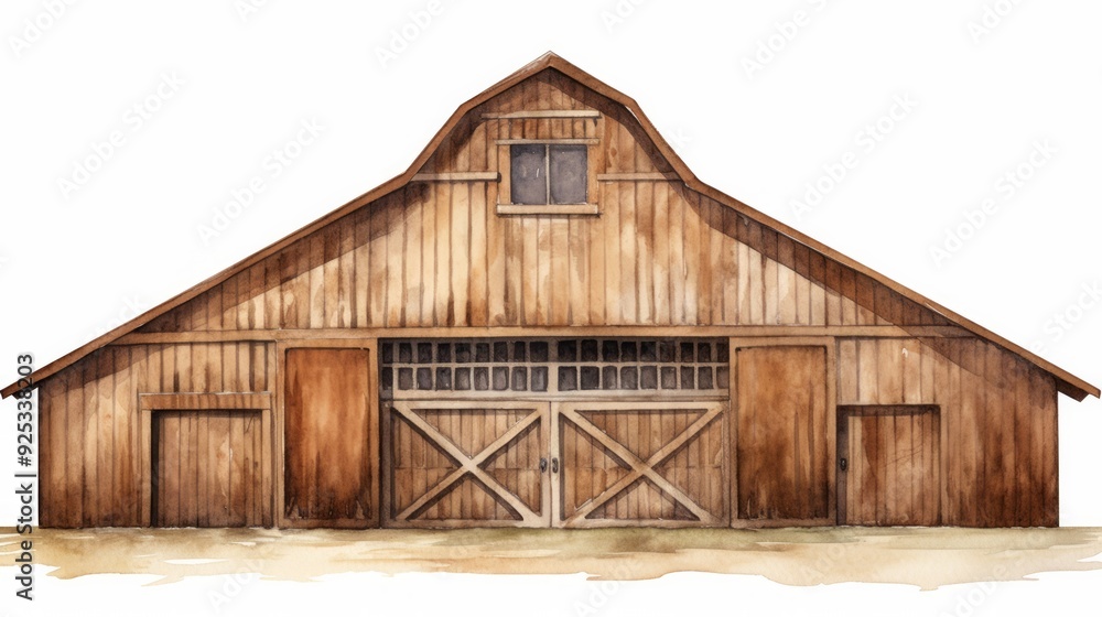 Red Barn Decorated for Christmas with fir branches isolated on white. Neural network ai generated art Red Barn Decorated for Christmas with fir branches isolated on white. Neural network ai generated art