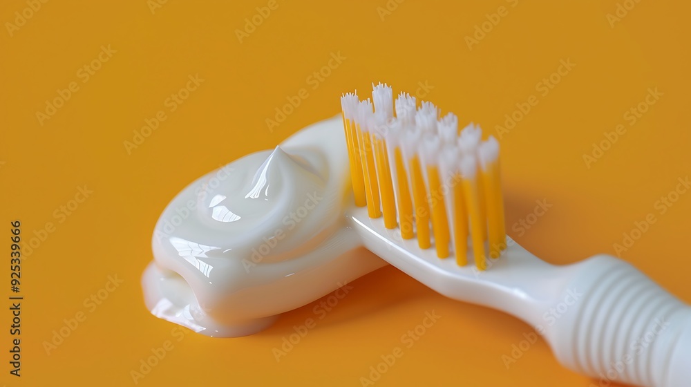Detailed view of tooth paste on an orange background Detailed view of tooth paste on an orange background