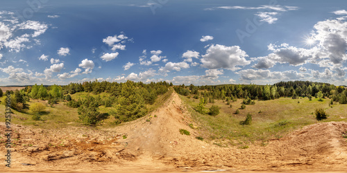 full spherical hdri 360 panorama on mountain in pinery in sunny spring day in equirectangular projection. VR AR content