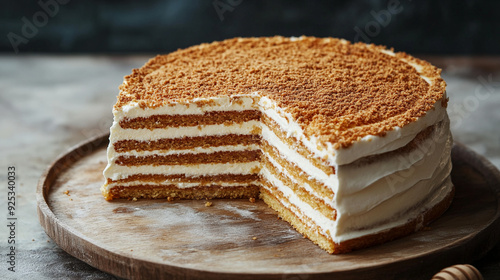 Traditional Russian Medovik Cake - Layered Dessert Cuisine. photo