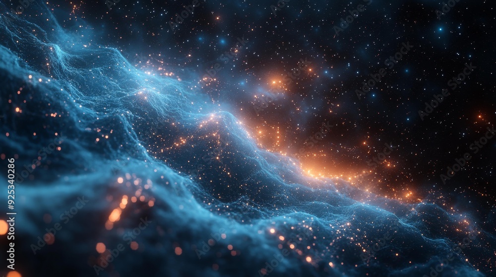Cosmic waves of blue and orange in space - generative ai Cosmic waves of blue and orange in space - generative ai