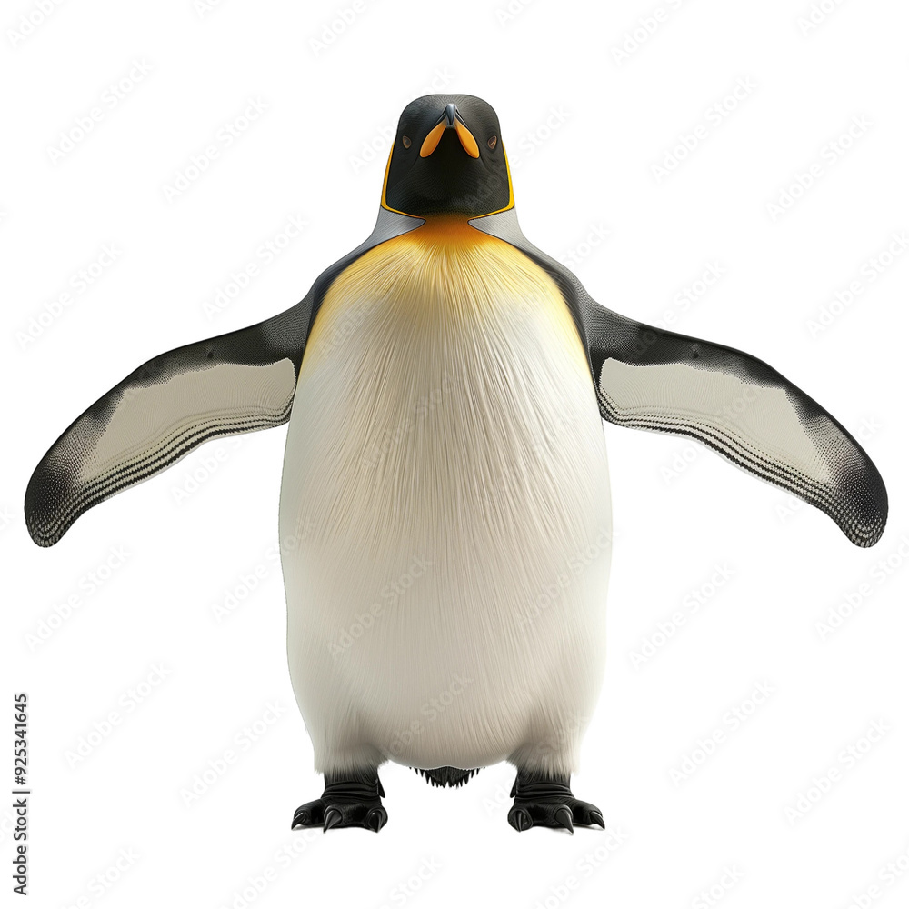 Fototapeta premium Front view penguin isolated on white or transparent background, png clipart, design element. Easy to place on any other background.