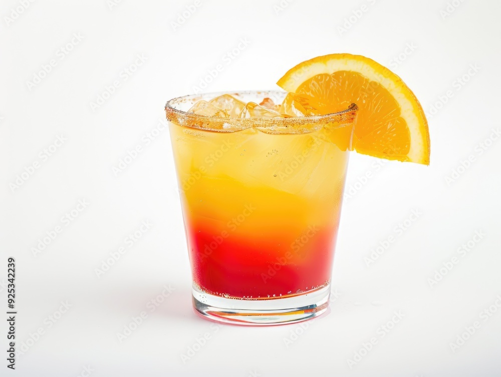 A golden margarita drink, garnished with an orange slice. A golden margarita drink, garnished with an orange slice.