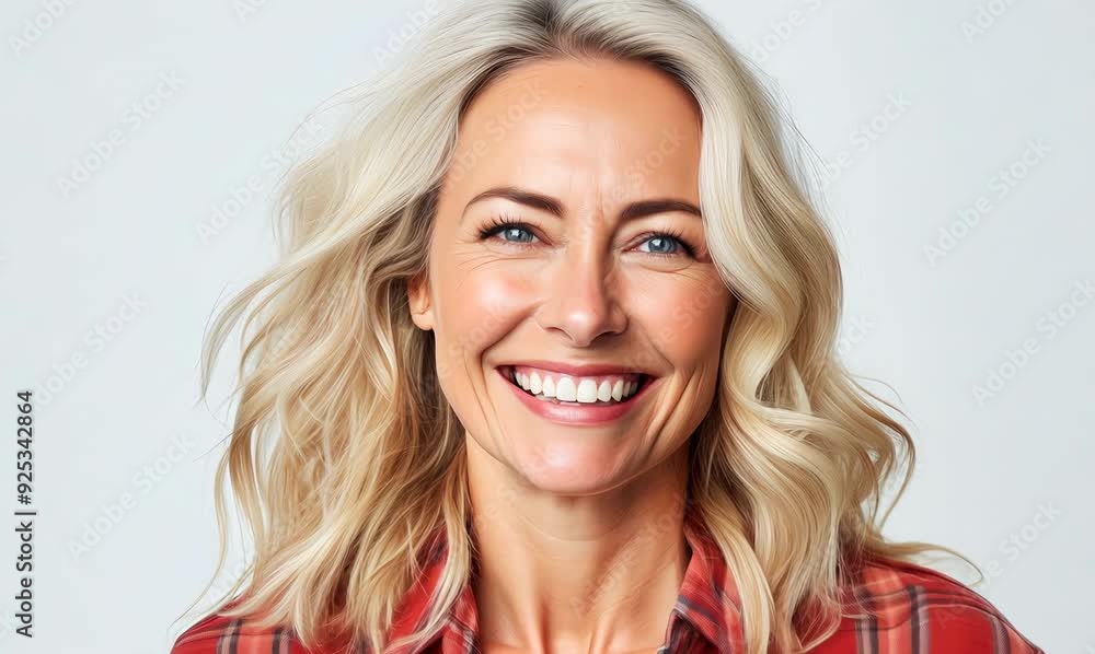 Portrait of a smiling woman looking at camera isolated on a white background Portrait of a smiling woman looking at camera isolated on a white background